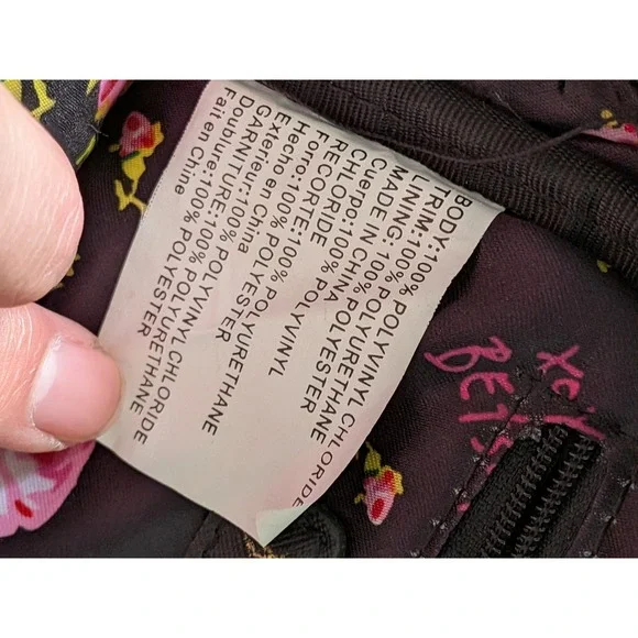 Betsey Johnson Floral Mini Backpack Crossbody Bag Black PVC Faux Leather 8" x 7" - Picture 9 of 9